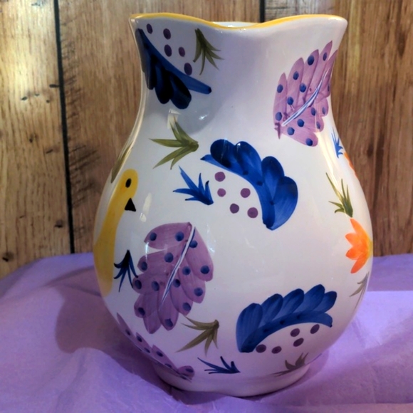 Susan Sargent Vintage Signed Earthenware Yellow Bird Hand Painted Pitcher Italy - Picture 4 of 6